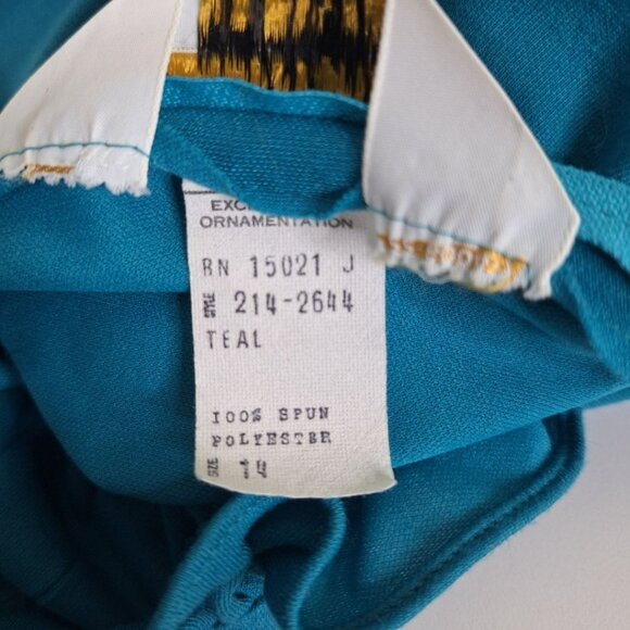 JCPenney Fashions Blue Dress Long Ruffle High Neck Pockets Tie Vintage Womens 14 - Picture 10 of 16